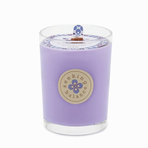 Root Candles Seeking Balance Relax Scented Candle - Purple Perspective: front