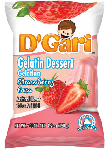 D'Gari Strawberry Gelatin Dessert Milk Mix Perspective: front