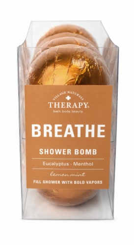 Village Naturals Therapy® Breathe Eucalyptus Menthol Shower Bomb Perspective: front