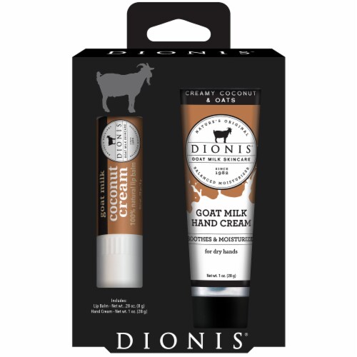Dionis Goat Milk Coconut Lip Balm & Hand Cream Gift Set Perspective: front