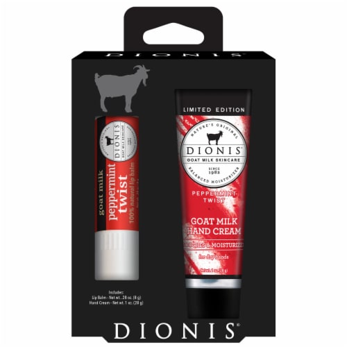 Dionis® Peppermint Twist Lip Balm & Hand Cream Gift Set Perspective: front