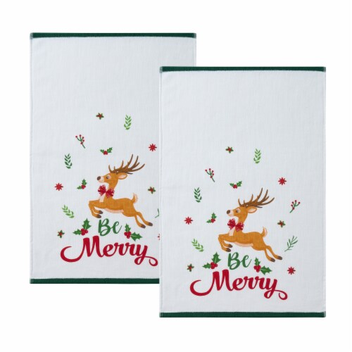 VCNY Home Be Merry Reindeer Hand Towels Perspective: front