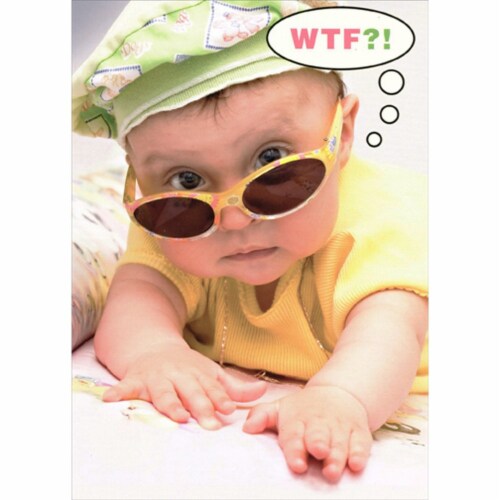 Designer Greetings WTF Baby in Yellow Sunglasses Funny Humorous Birthday Card 1 card 1 envelope Metro Market
