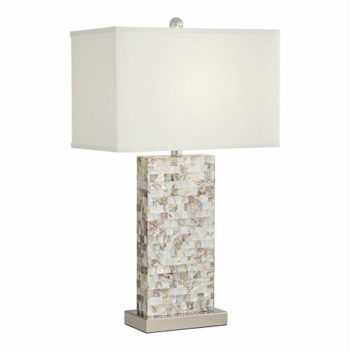Pacific Coast Lighting Block Mother of Pearl Rectangle Resin Table Lamp in White Perspective: front