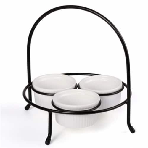 EVCO International 9.25 in. x 9 in. x 8.88 in. Iron Works 3 Section Condiment Set, 3 oz Perspective: front