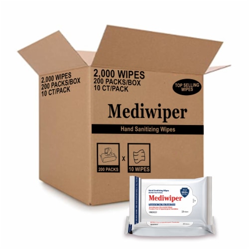 Mediwiper 2000 wipes Antibacterial Alcohol-Free Hand Sanitizer Wipes - 10 Count, 200 Packs Perspective: front