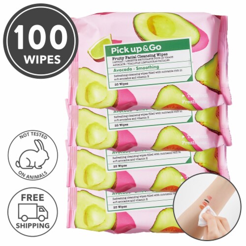 Pick Up & Go 4 Sheets Smoothing Avocado Cleansing Wipes (25 Count / Pack) Perspective: front