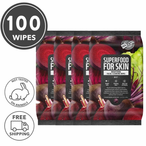 FARMSKIN 4PK Brightening Makeup Remover Wipes (Superfood Beet) Perspective: front