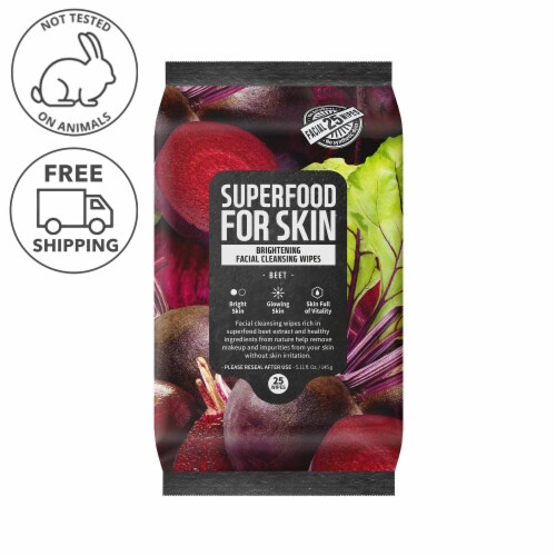 FARMSKIN Brightening Beet Facial Cleansing Wipes (Superfood) Perspective: front