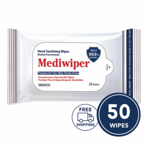 Mediwiper Gentle Hand Sanitizer Wipes (50 Wipes, 10ct x5pks) Perspective: front