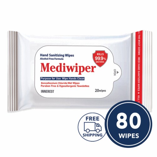 Mediwiper Gentle Hand Sanitizer Wipes (80 Wipes, 20ct x4pks) Perspective: front