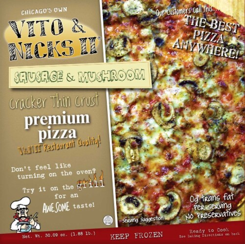 Vito and Nicks II Thin Crust Sausage and Mushroom Pizza Perspective: front