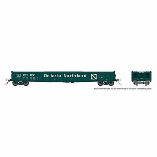Rapido RAP50053A 52 ft. 6 in. HO Scale Ontario Northland Canadian Mill Gondola Train Perspective: front