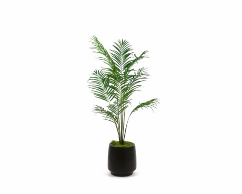 Silkcraft Large Artificial Areca Palm Plant in Matte Bevel Pot - Black Perspective: front