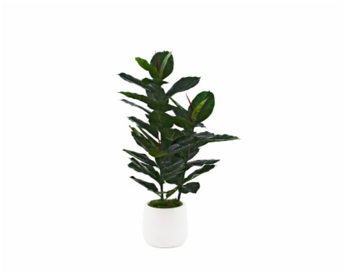 Silkcraft Rubber Tree Potted Plant - White Perspective: front