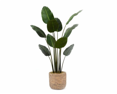 Silkcraft Large Artificial Travelers Palm Plant in Woven Basket - White Perspective: front
