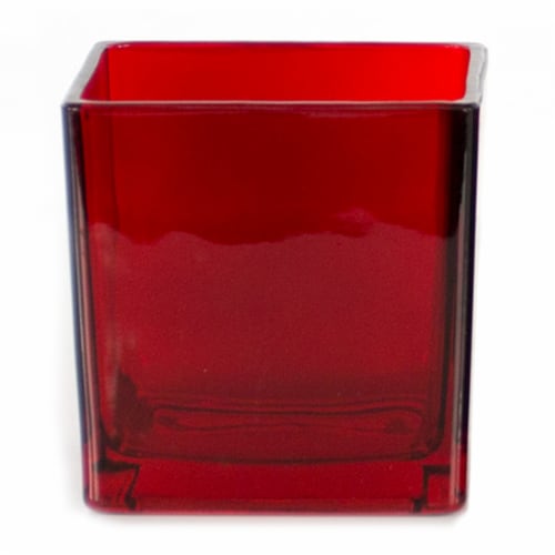 CBK Winter Blooming Cube Square Glass Vase - Red / Green Perspective: front