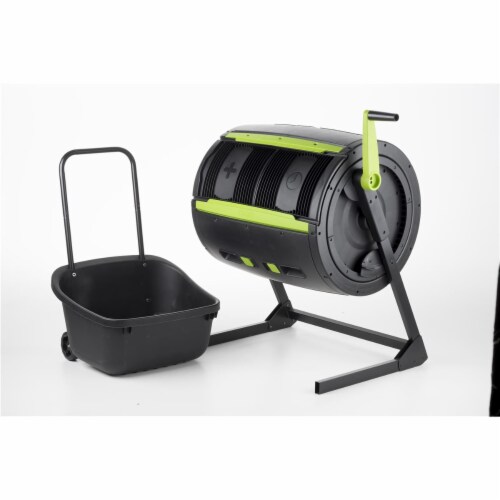 Riverstone Industries Compost Tumbler and Wheeled Cart Perspective: front