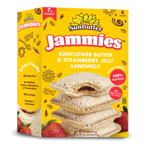 SunButter® Jammies™ Sunflower Butter & Strawberry Jelly Sandwiches Perspective: front