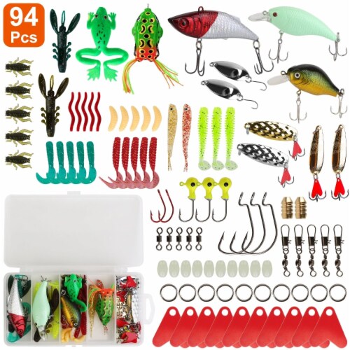 94Pcs Fishing Lures Kit Soft Plastic Fishing Baits Set With Soft Worms Frog Crankbaits Tackl, 1
