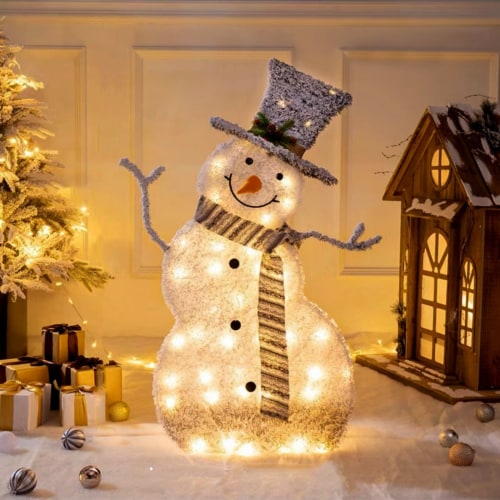 Collapsible Led Christmas Snowman Decoration Light Warm White 82Cm Battery Operated 1 unit King Soopers