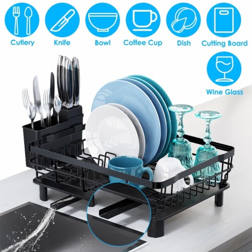 Dish Drying Rack Black Carbon Steel With Drainboard Utensil Holder And Hooks 1 unit Smith s Food and Drug