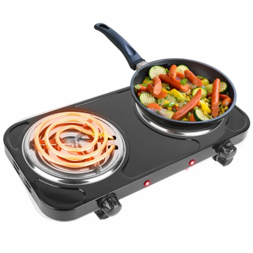 2000W Electric Double Burner Hot Plate Stove Portable Coil Adjustable Temperature Black 1 unit Fry s Food Stores