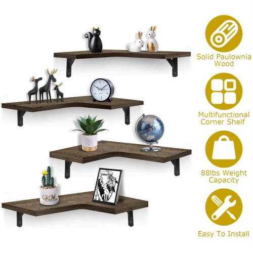 4 Packs Corner Floating Shelf Wood Metal Organizer 88Lbs Home Decor Storage 1 unit Gerbes Super Markets