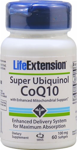 Life Extension  Super Ubiquinol CoQ10 with Enhanced Mitochondrial Support™ Perspective: front