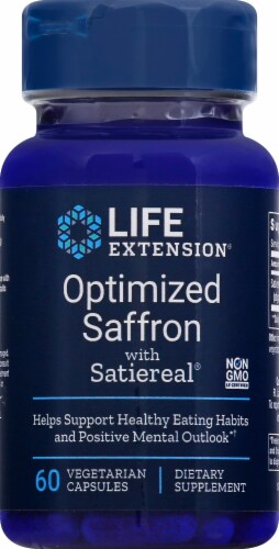 Life Extension Optimized Saffron with Satiereal Vegetarian Capsules Perspective: front
