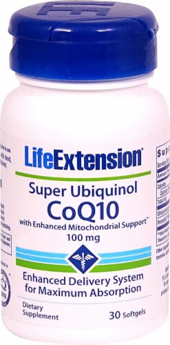 Life Extension  Super Ubiquinol CoQ10 with Enhanced Mitochondrial Support™ Perspective: front
