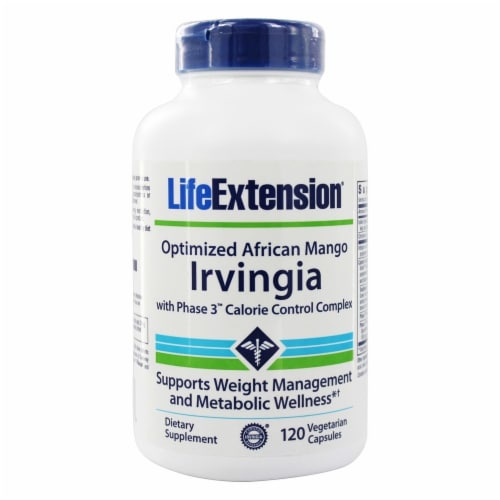 Life Extension® Optimized Mango Irvingia With Phase 3 Mango Calorie Control Complex Capsules Perspective: front