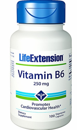 Life Extension Vitamin B6 Vegetarian Capsules 250mg Perspective: front