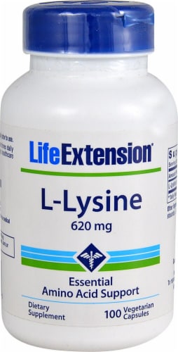 Life Extension L-Lysine Vegetarian Capsules 620mg Perspective: front