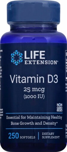 Life Extension Vitamin D3 Softgels 1000 IU Perspective: front