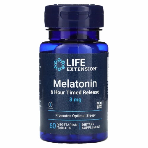 Life Extension Melatonin 6 Hour Timed Release 3 mg - 60 Vegetarian Tablets Perspective: front