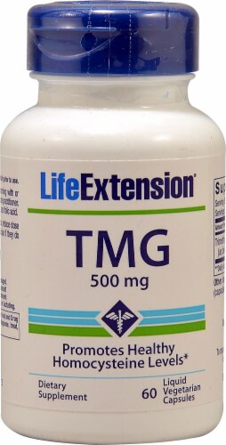 Life Extension TMG Vegetarian Capsules 500mg Perspective: front