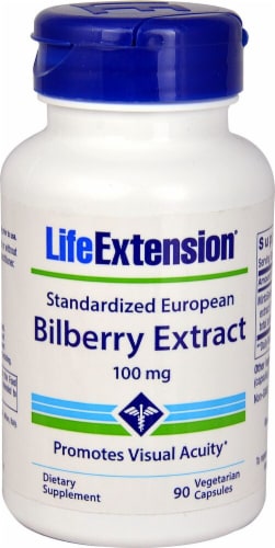 Life Extension Bilberry Extract Vegetarian Capsules 100mg Perspective: front