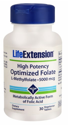 Life Extension Optimized Folate L-Methylfolate Capsules 5000mcg Perspective: front