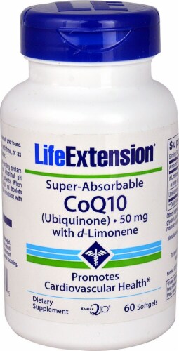 Life Extension  Super-Absorbable CoQ10 Ubiquinone with d-Limonene Perspective: front
