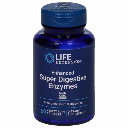 Life Extension Enhanced Super Digestive Enzymes Vegetarian Capsules 140mg 60 Count Perspective: front