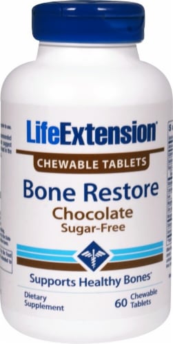 Life Extension Chocolate Bone Restore Chewable Tablets Perspective: front