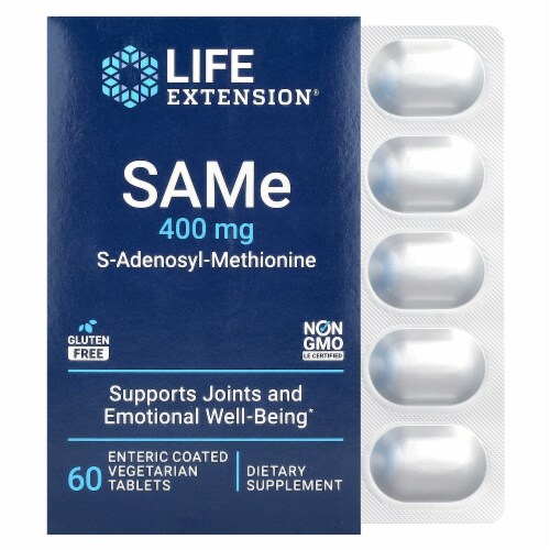 Life Extension SAMe S-Adenosyl-Methionine 400 mg - 60 Enteric Coated Vegetarian Tablets Perspective: front