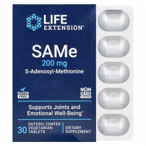Life Extension® SAMe S-Adenosyl-Methionine Tablets 200mg Perspective: front