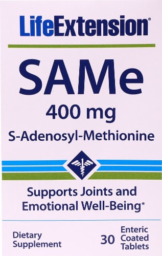Life Extension SAMe S-Adenosyl-Methionine Tablets 400mg Perspective: front