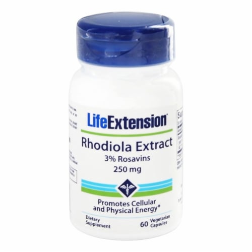 Life Extension Rhodiola Extract Vegetarian Capsules 250mg Perspective: front