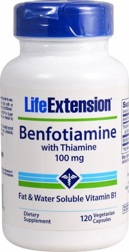 Life Extension Benfotiamine with Thiamine Vegetarian Capsules 100 mg Perspective: front