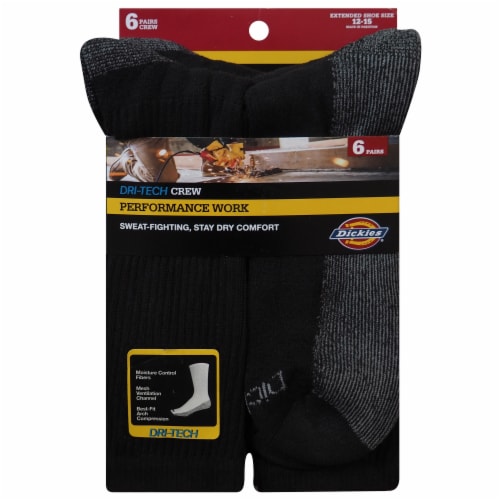 Dickies Men s Dri Tech Moisture Control Crew Socks Black 6 pk Kroger