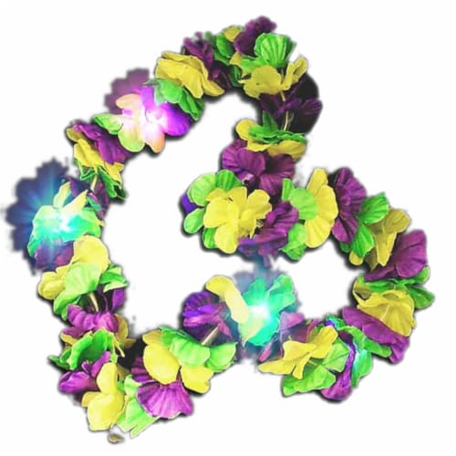 Blinkee 3CHMGFL Hawaiian Mardi Gras Flower Lei Flashing Necklace, Tri Color Perspective: front