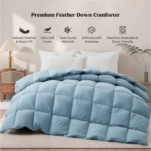 Puredown Medium Weight Goose Down Feather Comforter Twin Full King Sizes Steel Blue King King Gerbes Super Markets